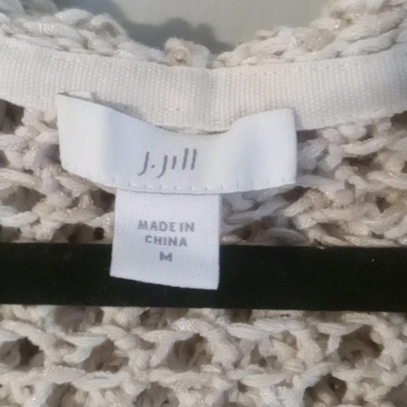 Crochet Sweater Boho Fringe Sweater J JILL Swim Cover w/ hood - Picture 5 of 7